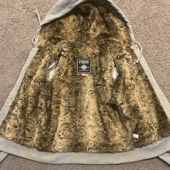 VS Victoria’s Secret PINK VTG Faux Fur Bling Sequin Hoodie Jacket Sweatshirt Y2K - Picture 4 of 12